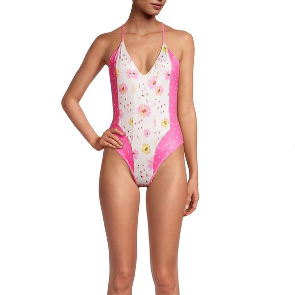 LOVESHACKFANCY Shailee One Piece Swimsuit - Bright Peony - Women’s Size Medium